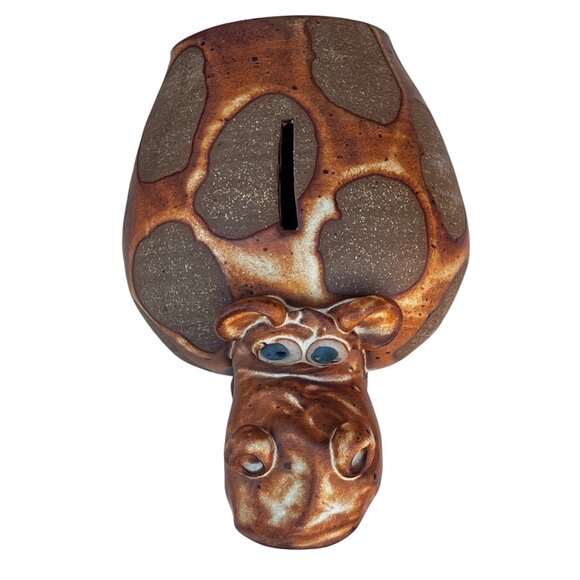 Hippo Coin Bank With Hand-Painted Details Glossy & Matte Finish 1970s Ceramic - Picture 7 of 11